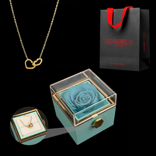 Eternal rose box with Double Heart Necklace