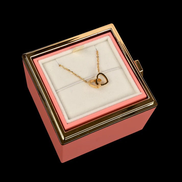 Eternal rose box with Double Heart Necklace