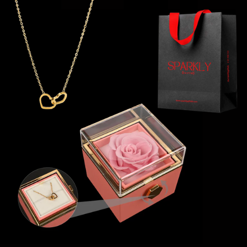 Eternal rose box with Double Heart Necklace