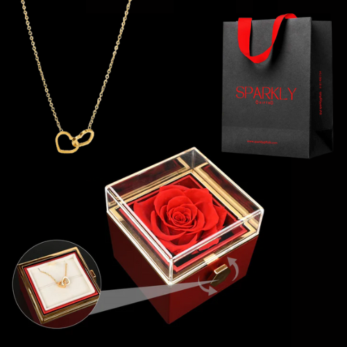 Eternal rose box with Double Heart Necklace